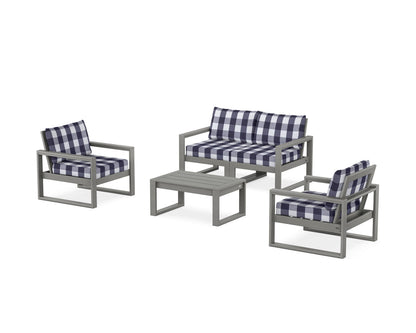 POLYWOOD® EDGE Sectional 4-Piece Deep Seating Set with Loveseat in Slate Grey / Buffalo Plaid Navy