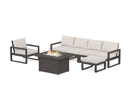 POLYWOOD® EDGE Sectional Lounge and Fire Pit Set in Vintage Coffee / Cast Ash