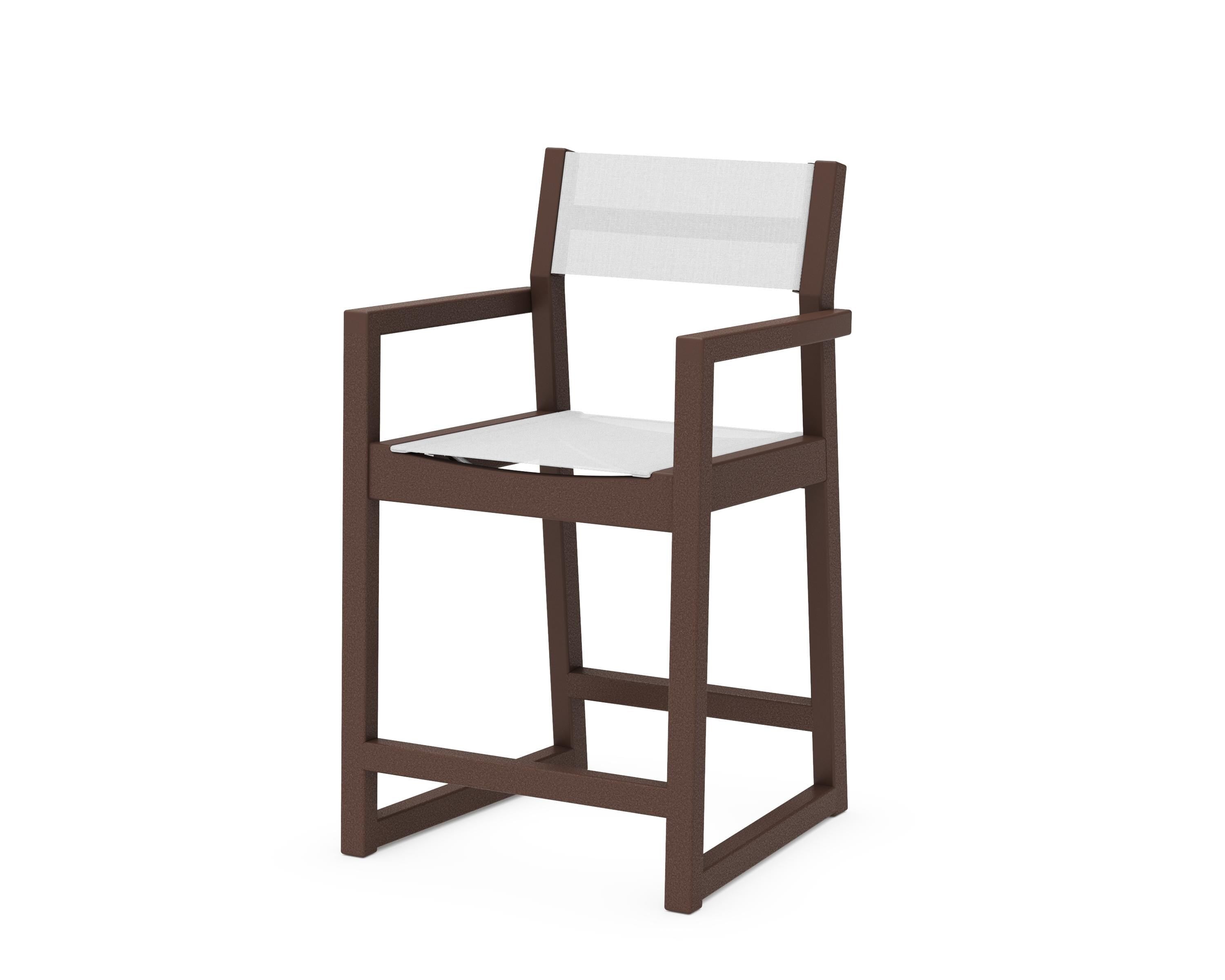 POLYWOOD® EDGE Sling Counter Arm Chair in Mahogany / White Sling