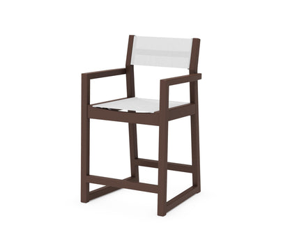 POLYWOOD® EDGE Sling Counter Arm Chair in Mahogany / White Sling