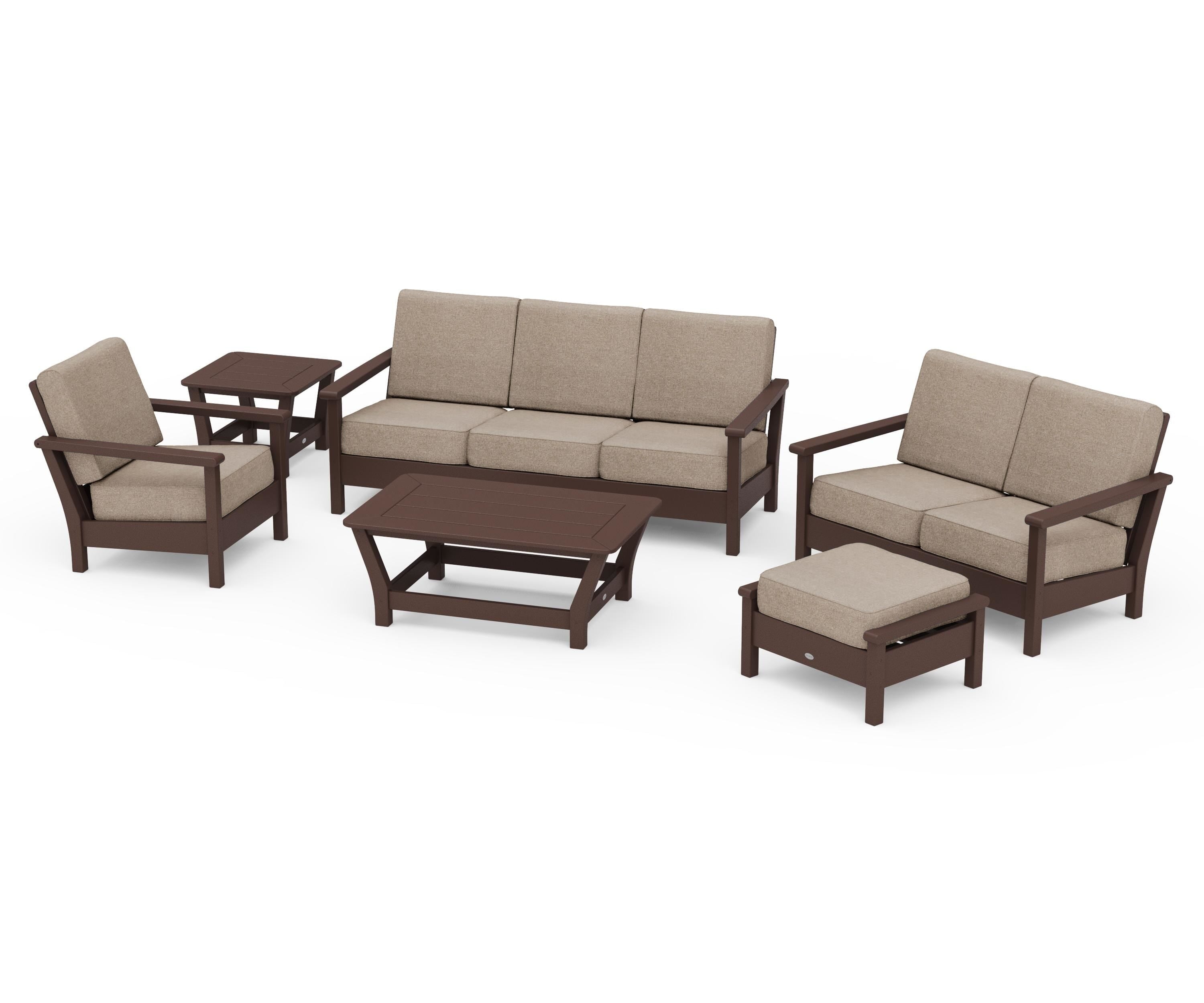 POLYWOOD® Harbour 6-Piece Outdoor Living Set in Mahogany / Spiced Burlap