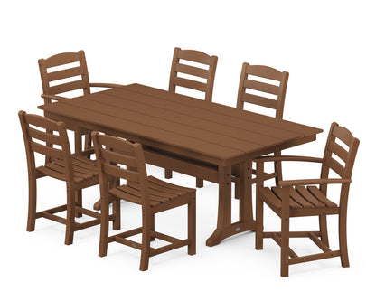POLYWOOD® La Casa Café 7-Piece Farmhouse Dining Set with Trestle Legs in Teak
