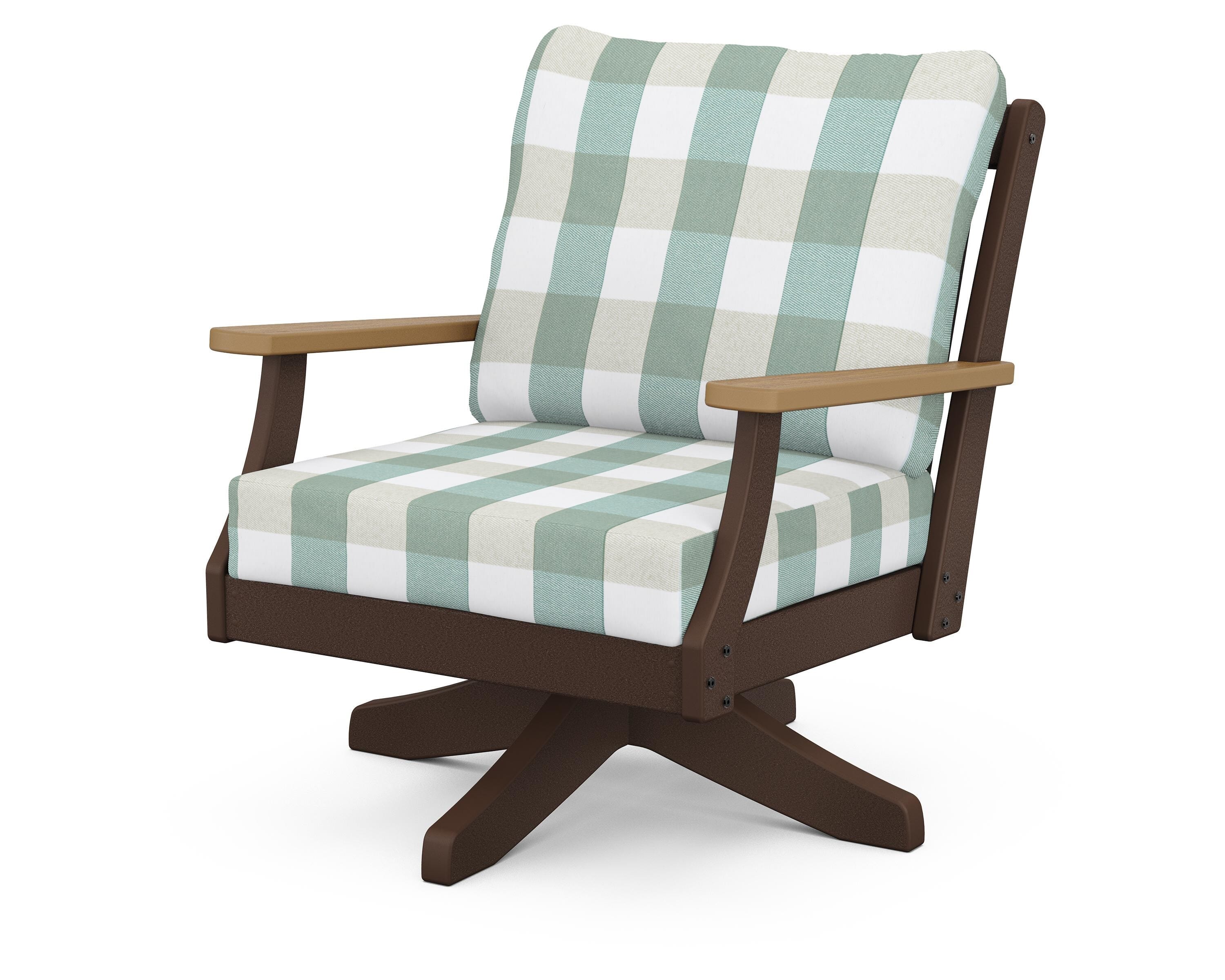 POLYWOOD® Braxton Deep Seating Swivel Chair in Mahogany / Natural / Buffalo Plaid Glacier Spa