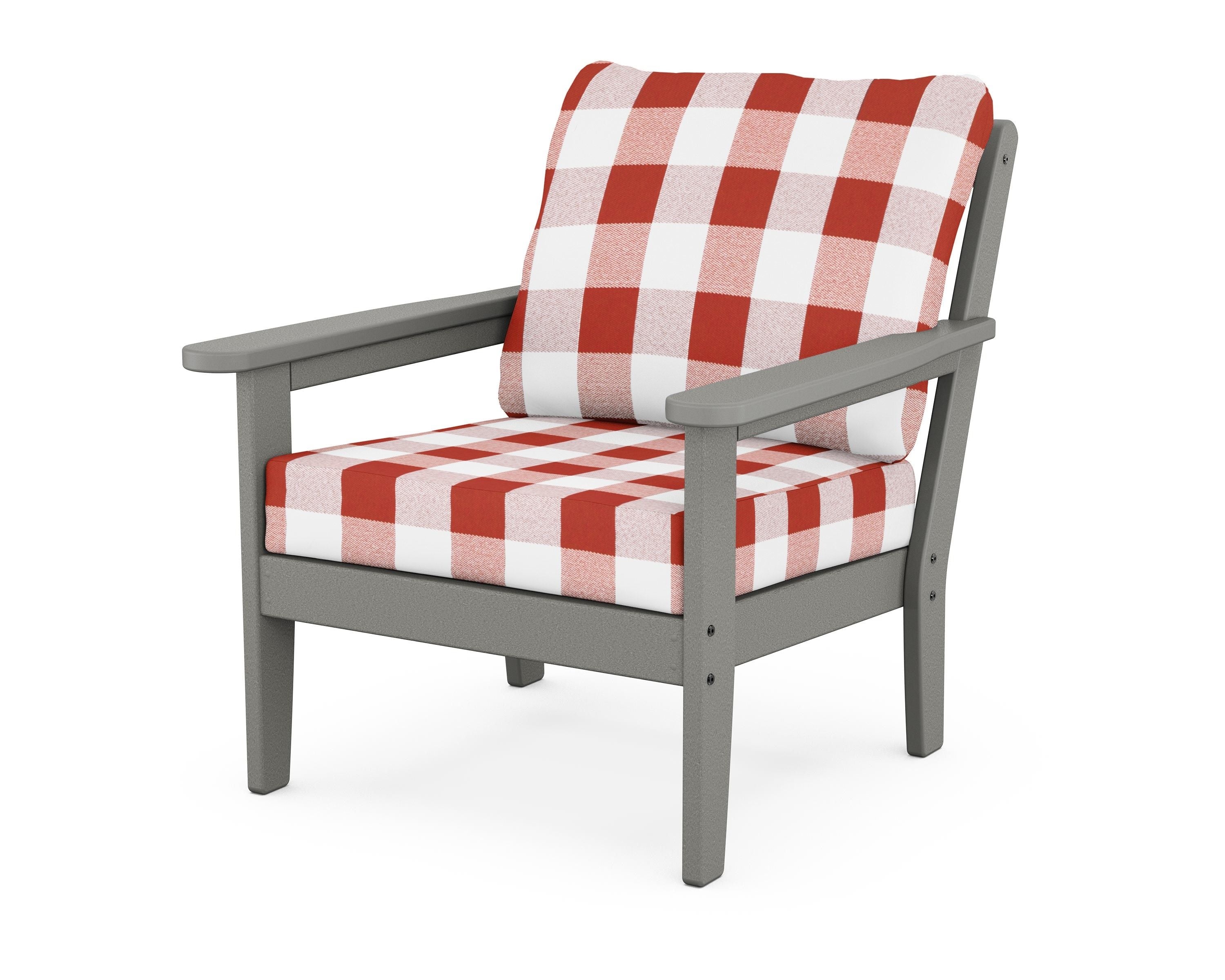 Country Living Cottage Deep Seating Chair in Slate Grey / Buffalo Plaid Crimson