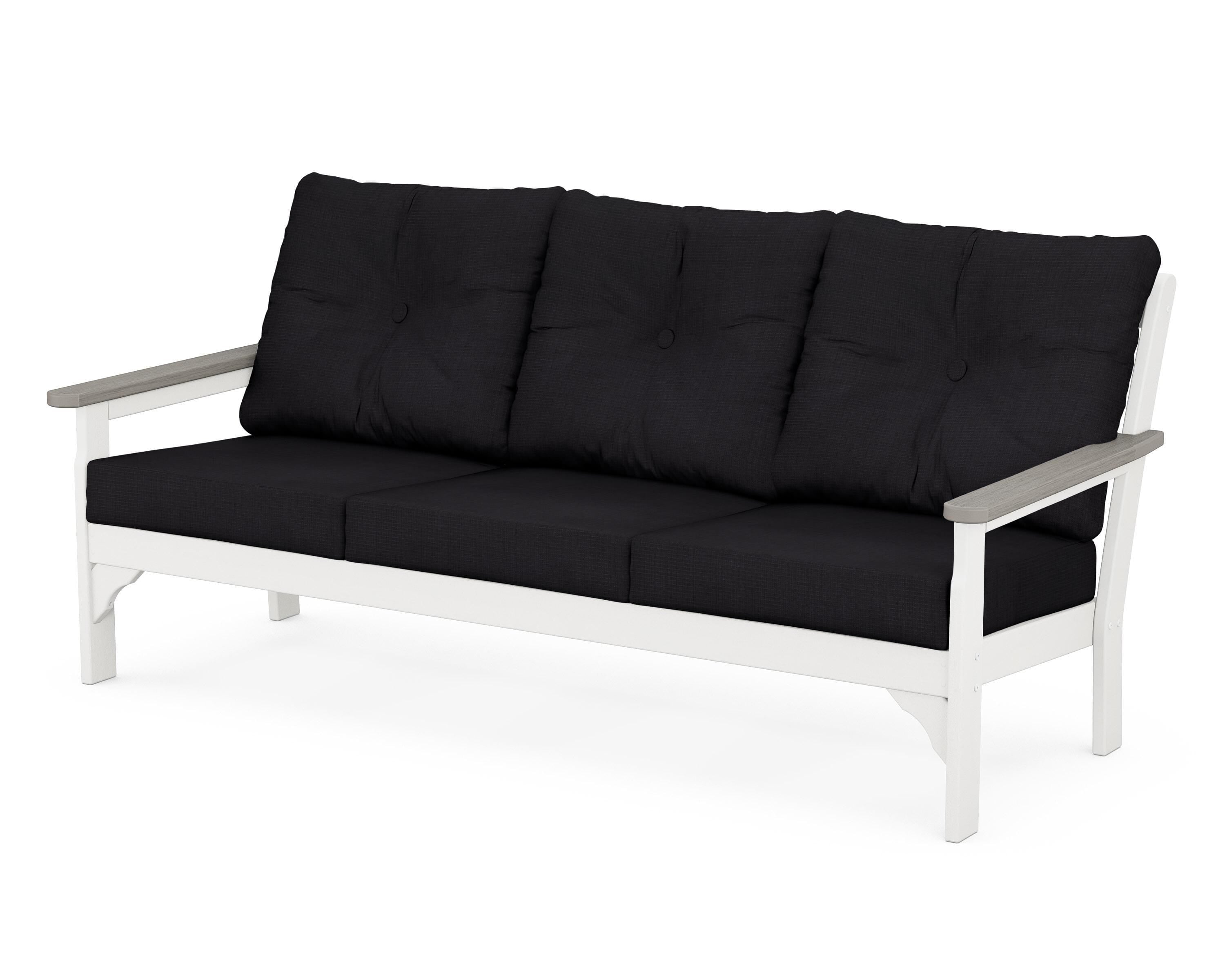 POLYWOOD® Vineyard Deep Seating Sofa in White / Driftwood / Midnight Linen
