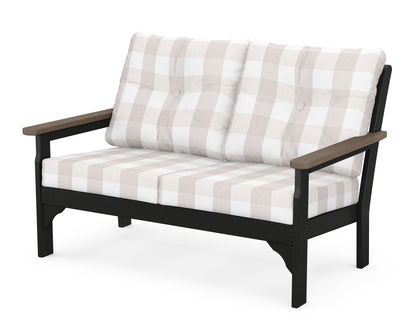 POLYWOOD® Vineyard Deep Seating Loveseat in Black / Kona / Buffalo Plaid Dune Burlap