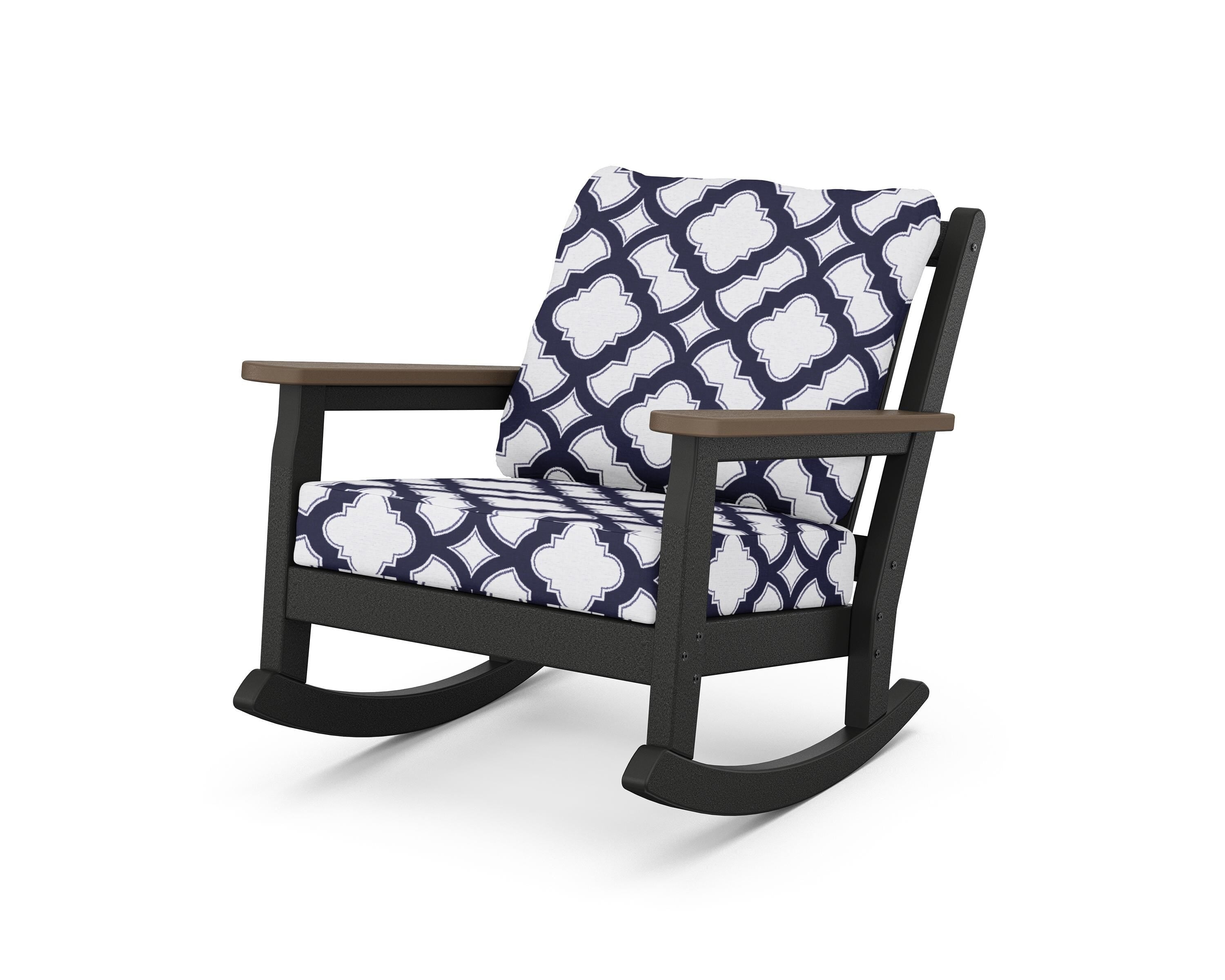 POLYWOOD® Chippendale Deep Seating Rocking Chair in Black / Kona / Trellis Navy