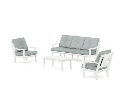 POLYWOOD® Prairie 4-Piece Deep Seating Set with Sofa in White / Spa