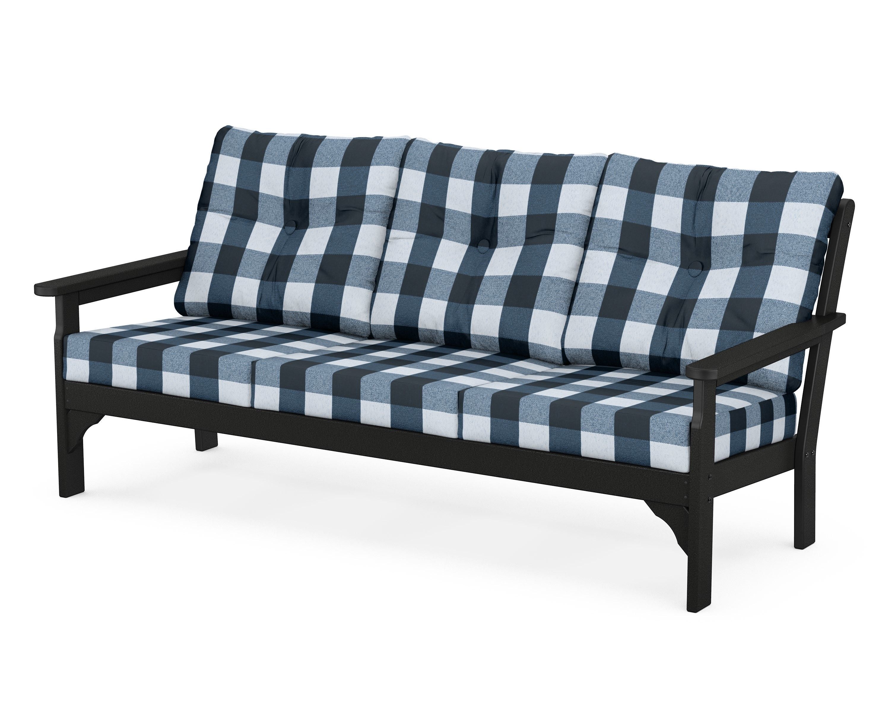 POLYWOOD® Vineyard Deep Seating Sofa in Black / Buffalo Plaid Marine Indigo