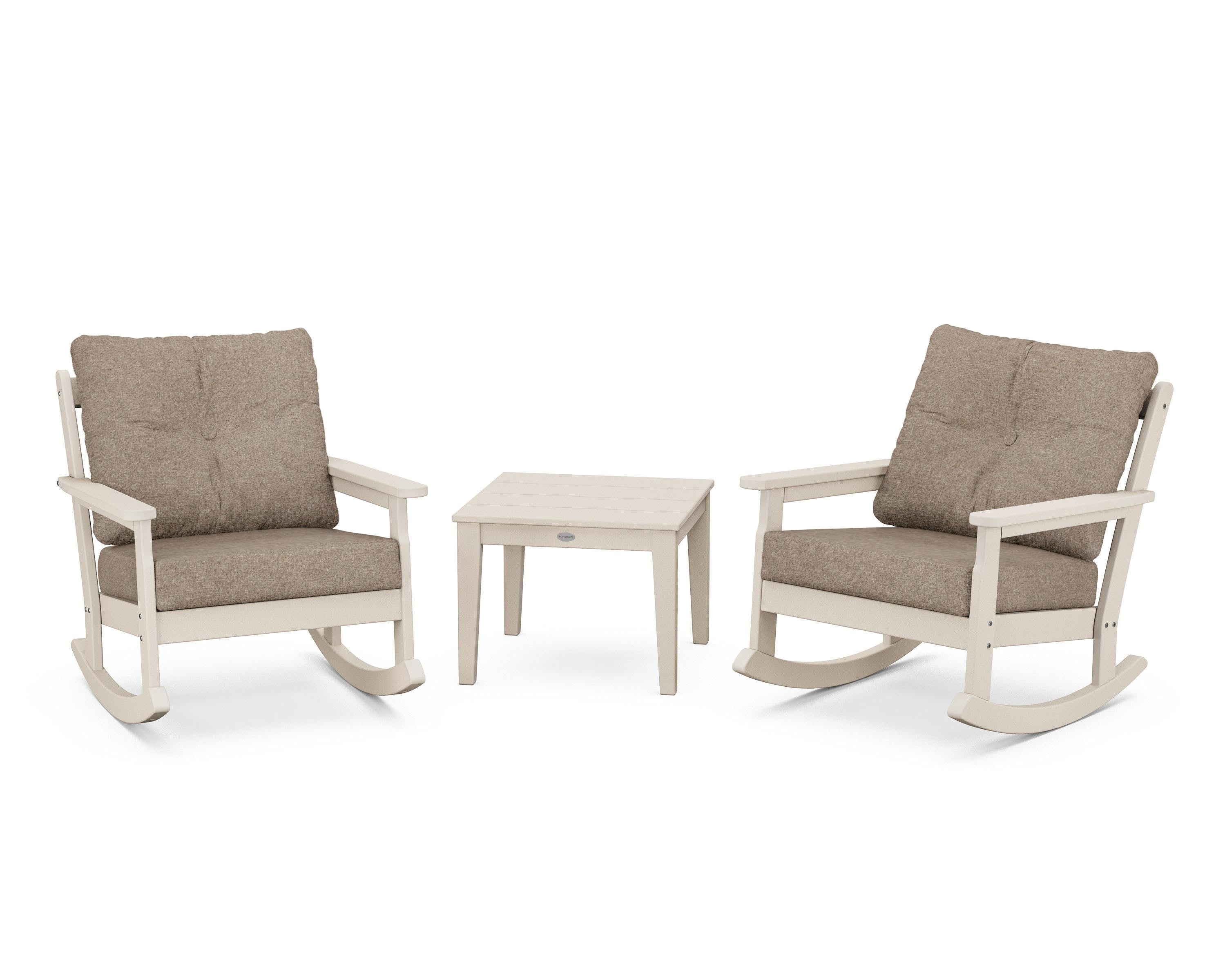 POLYWOOD® Vineyard 3-Piece Deep Seating Rocker Set in Sand / Spiced Burlap