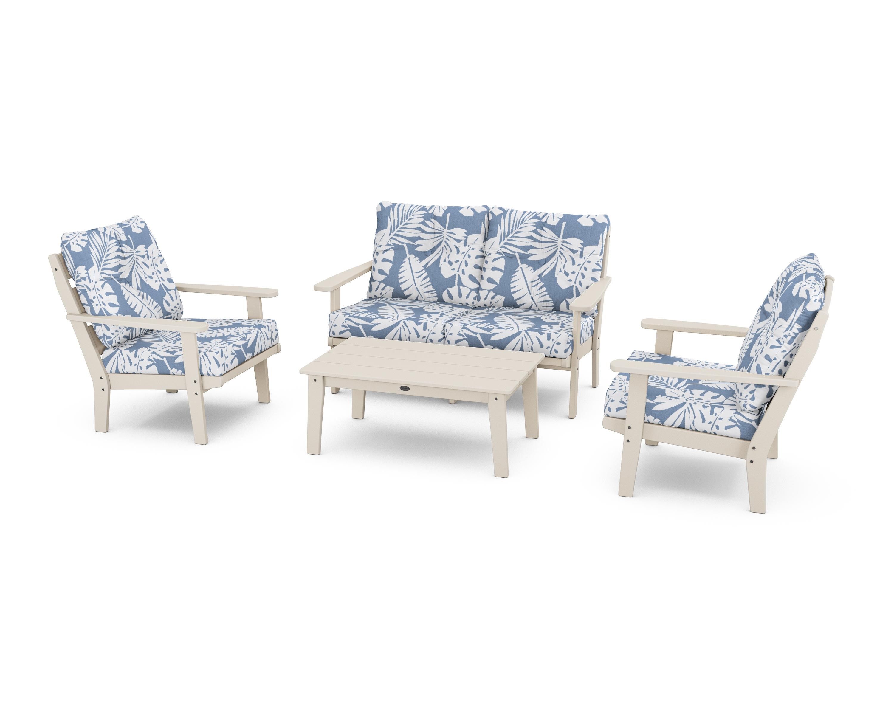 POLYWOOD® Lakeside 4-Piece Deep Seating Set in Sand / Leaf Sky Blue