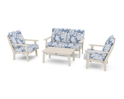 POLYWOOD® Lakeside 4-Piece Deep Seating Set in Sand / Leaf Sky Blue