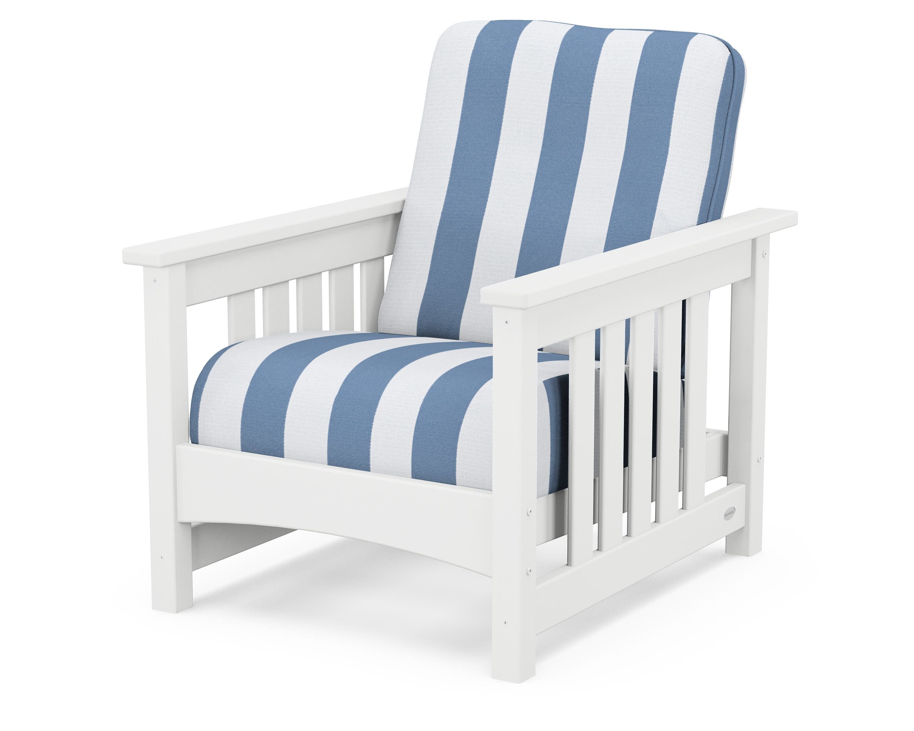 POLYWOOD® Club Mission Chair in White / Cabana Stripe Sky Blue
