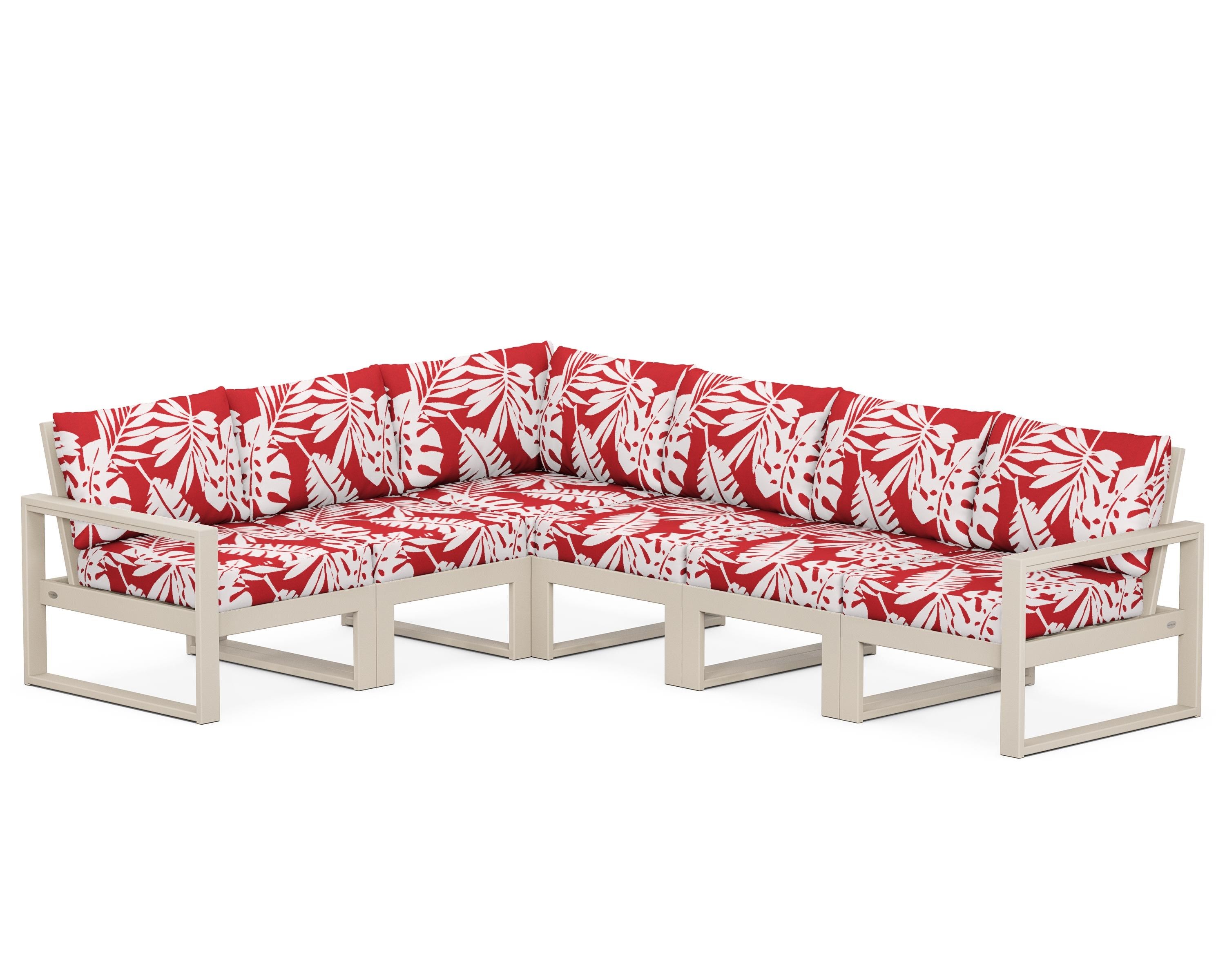 POLYWOOD® EDGE 6-Piece Modular Deep Seating Set in Sand / Leaf Crimson