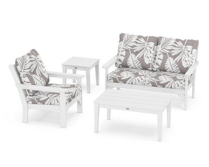 POLYWOOD® Vineyard 4-Piece Deep Seating Set in White / Leaf Grey Mist