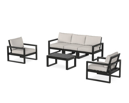 POLYWOOD® EDGE Sectional 4-Piece Deep Seating Set with Sofa in Black / Cast Ash