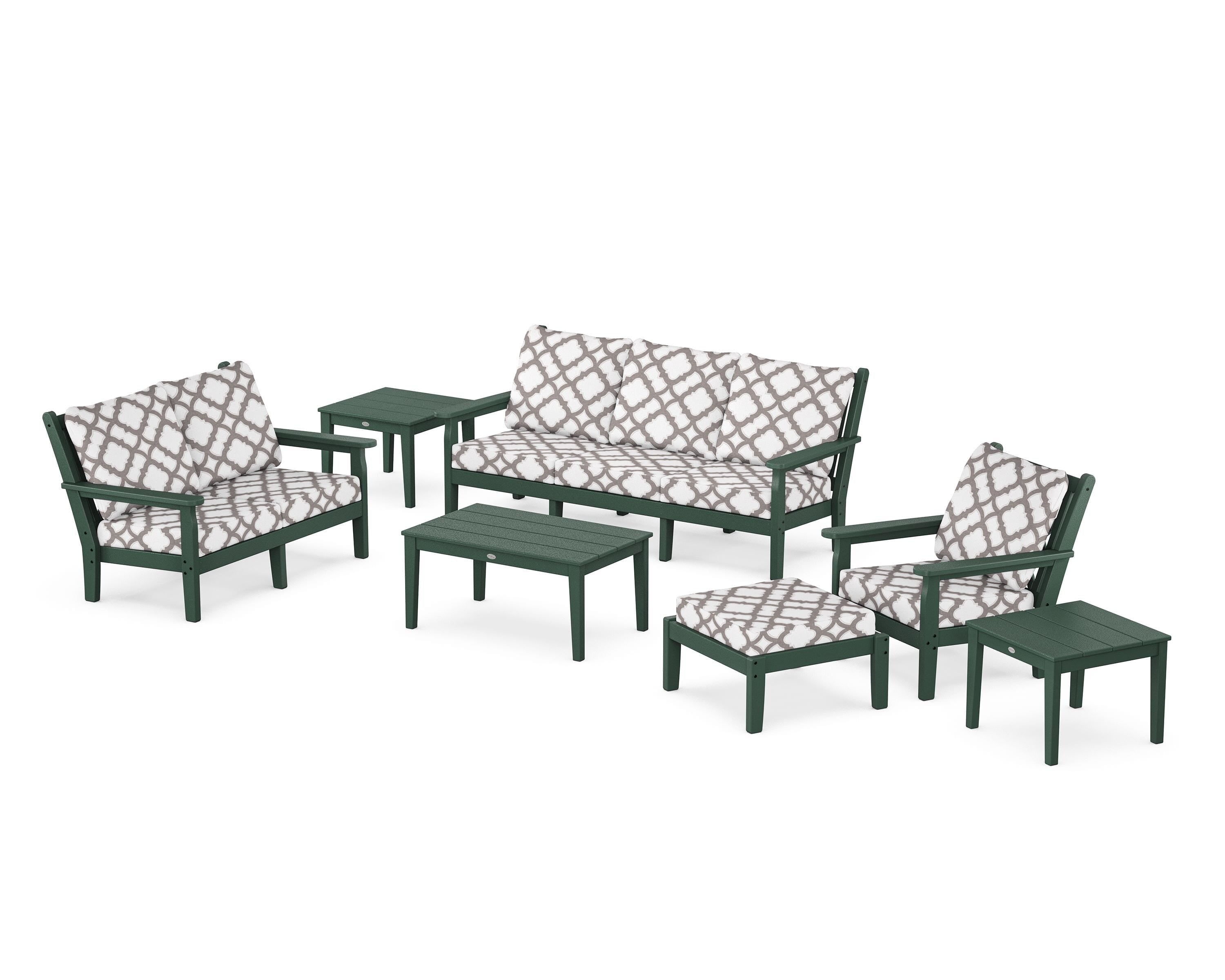 POLYWOOD® Chippendale 7-Piece Deep Seating Set in Green / Trellis Grey Mist