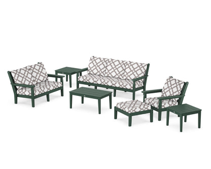 POLYWOOD® Chippendale 7-Piece Deep Seating Set in Green / Trellis Grey Mist