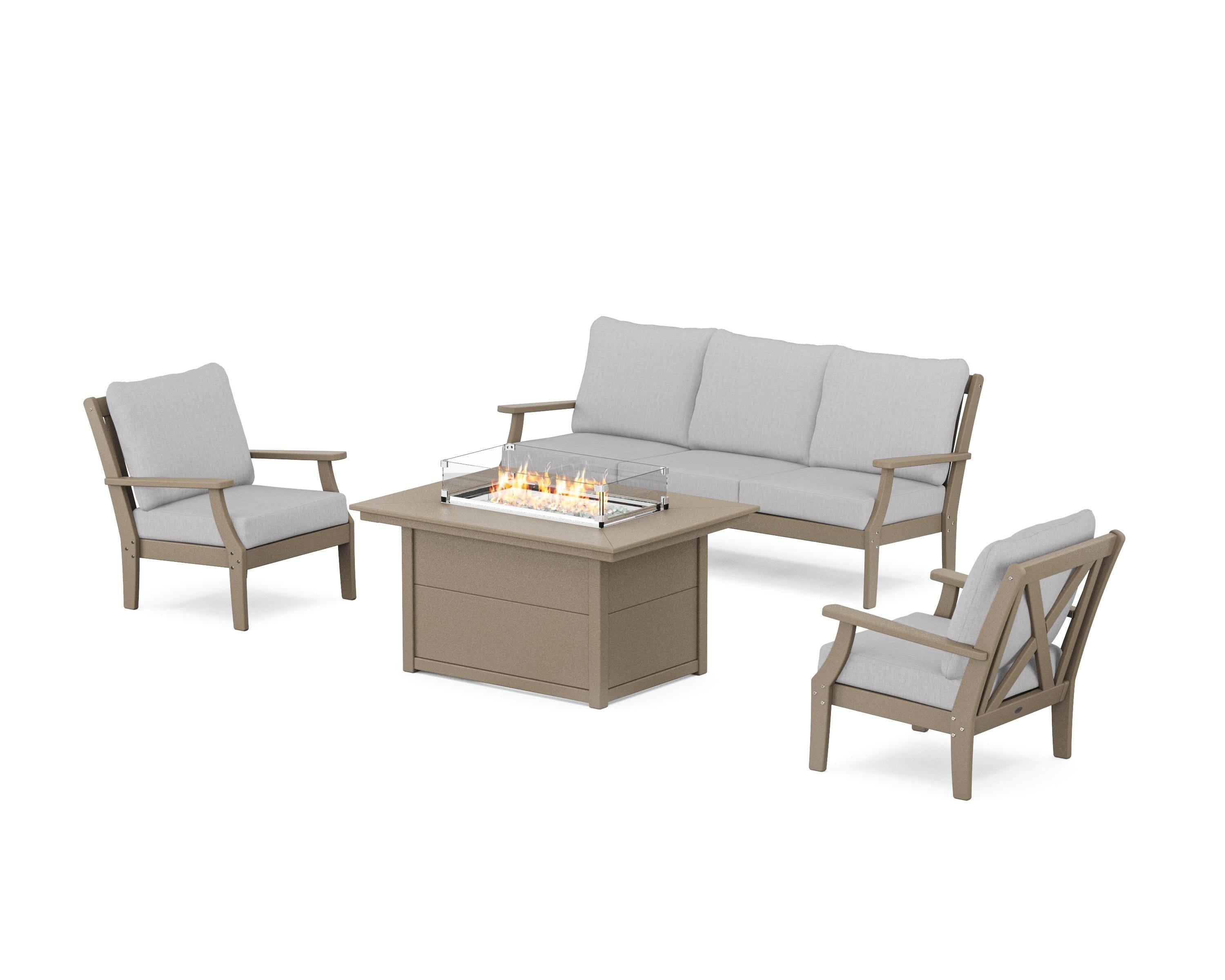 POLYWOOD® Braxton Deep Seating Fire Pit Table Set in Vintage Sahara / Granite
