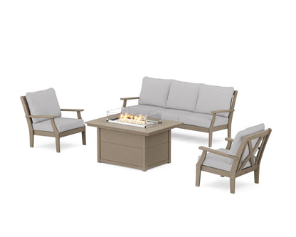 POLYWOOD® Braxton Deep Seating Fire Pit Table Set in Vintage Sahara / Granite