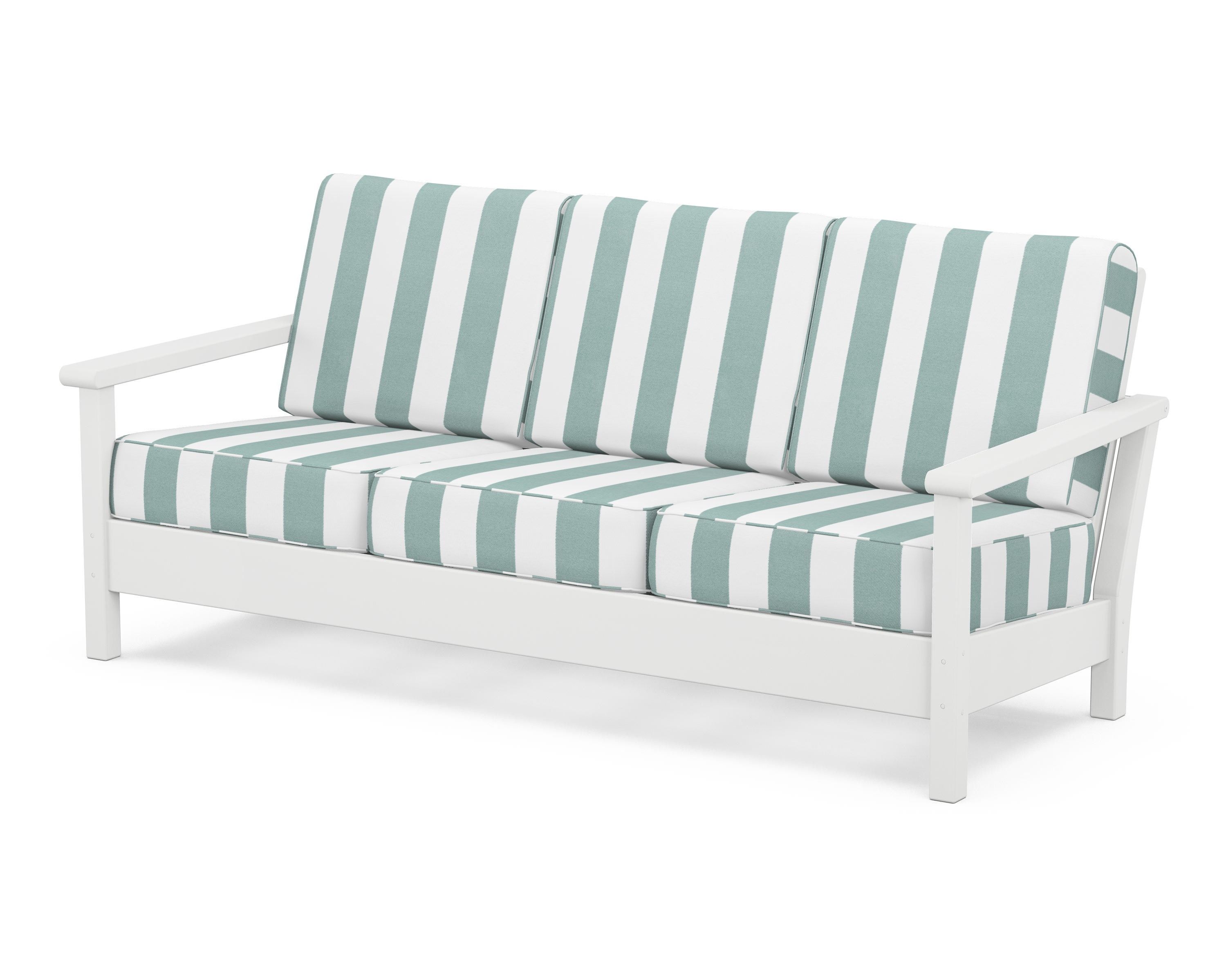 POLYWOOD® Harbour Deep Seating Sofa in White / Cabana Stripe Glacier Spa