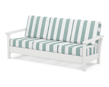 POLYWOOD® Harbour Deep Seating Sofa in White / Cabana Stripe Glacier Spa