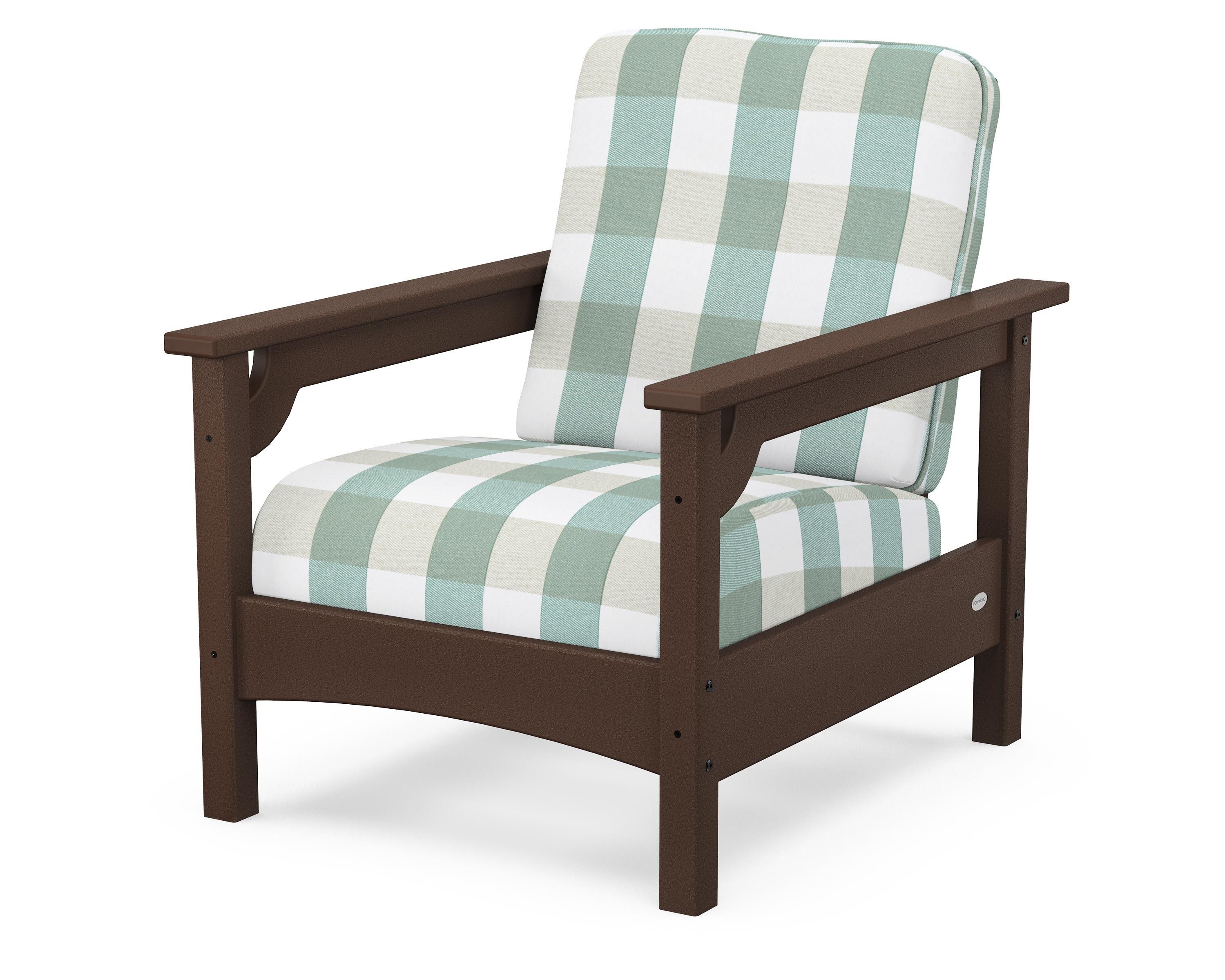 POLYWOOD® Club Chair in Mahogany / Buffalo Plaid Glacier Spa