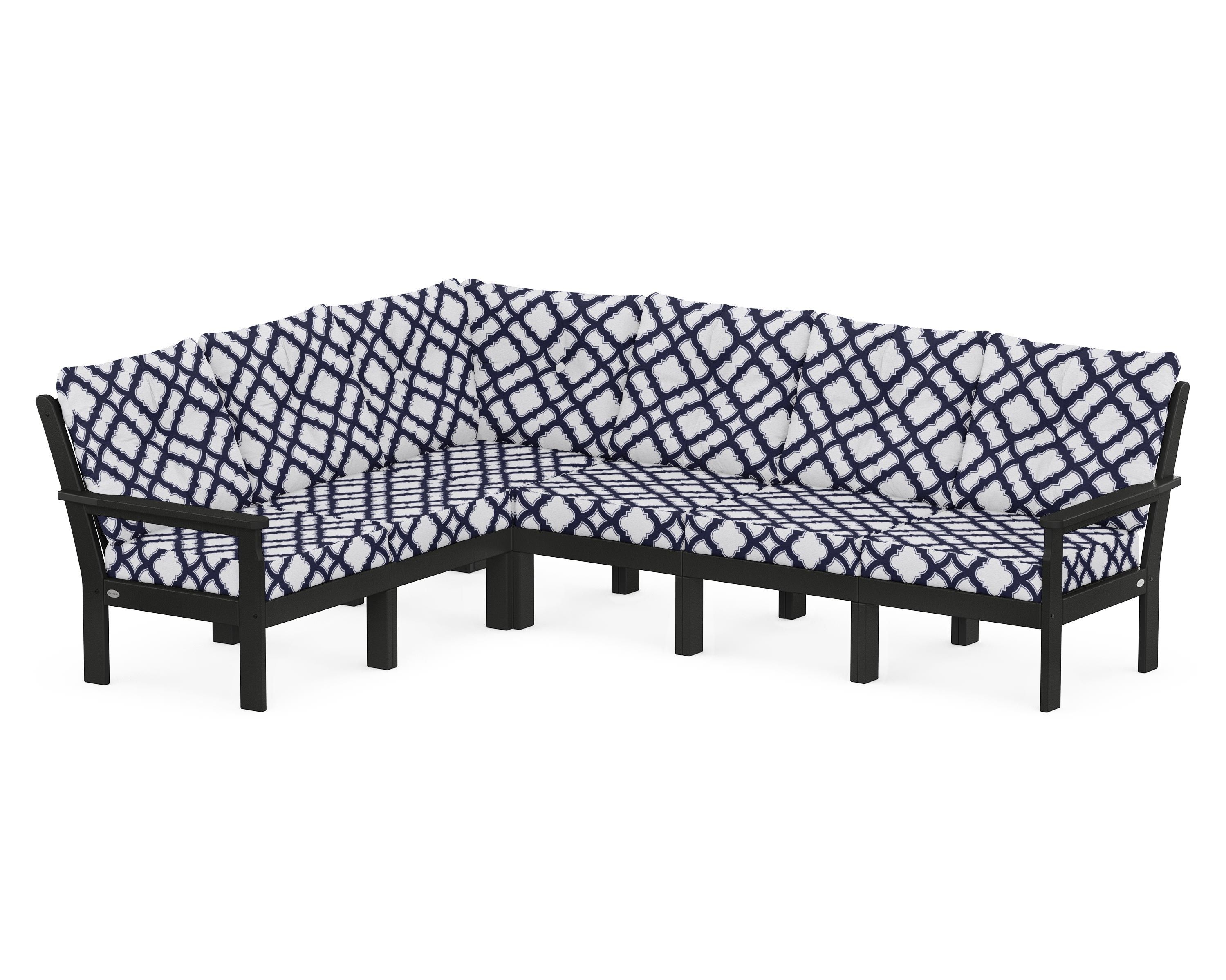 POLYWOOD® Vineyard 6-Piece Sectional in Black / Trellis Navy