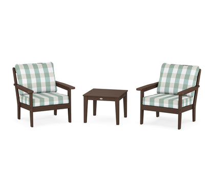 Country Living Cottage 3-Piece Deep Seating Set in Mahogany / Buffalo Plaid Glacier Spa