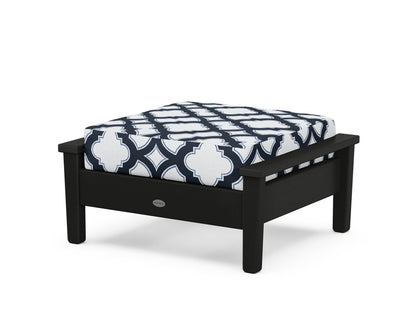 POLYWOOD® Prescott Deep Seating Ottoman in Black / Trellis Marine Indigo