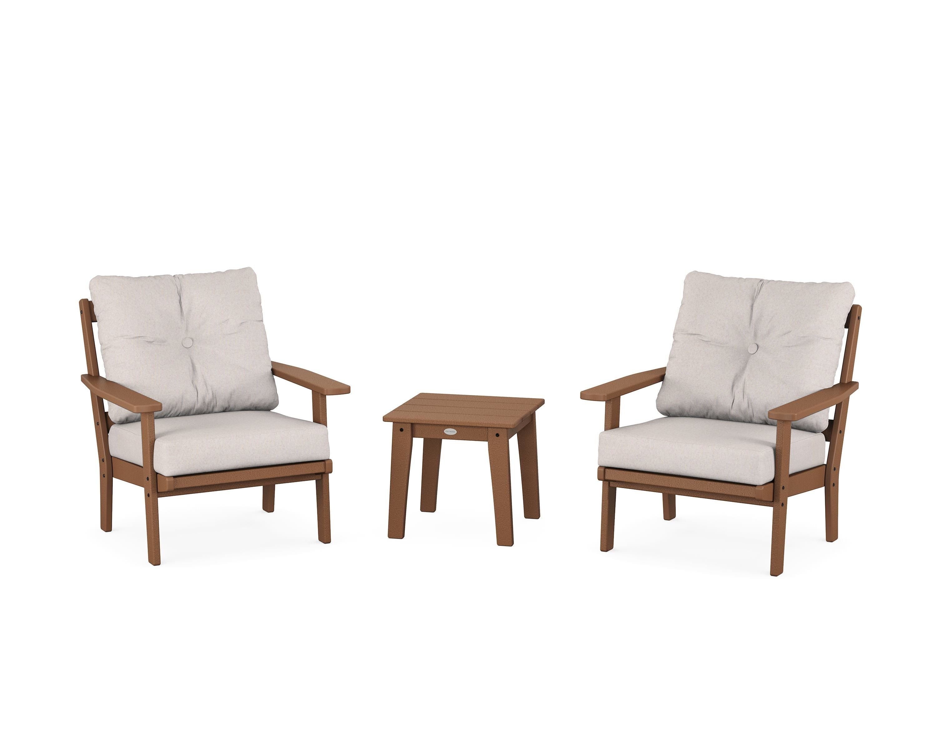 POLYWOOD® Oxford 3-Piece Deep Seating Set in Teak / Dune Burlap
