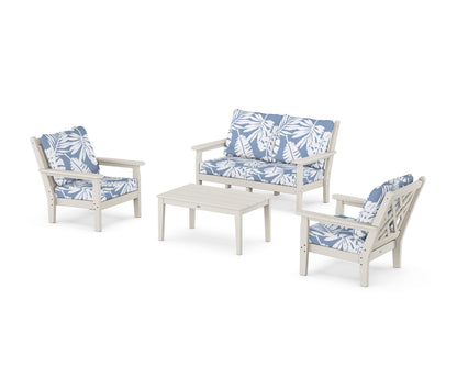 POLYWOOD® Chippendale 4-Piece Deep Seating Set with Loveseat in Sand / Leaf Sky Blue
