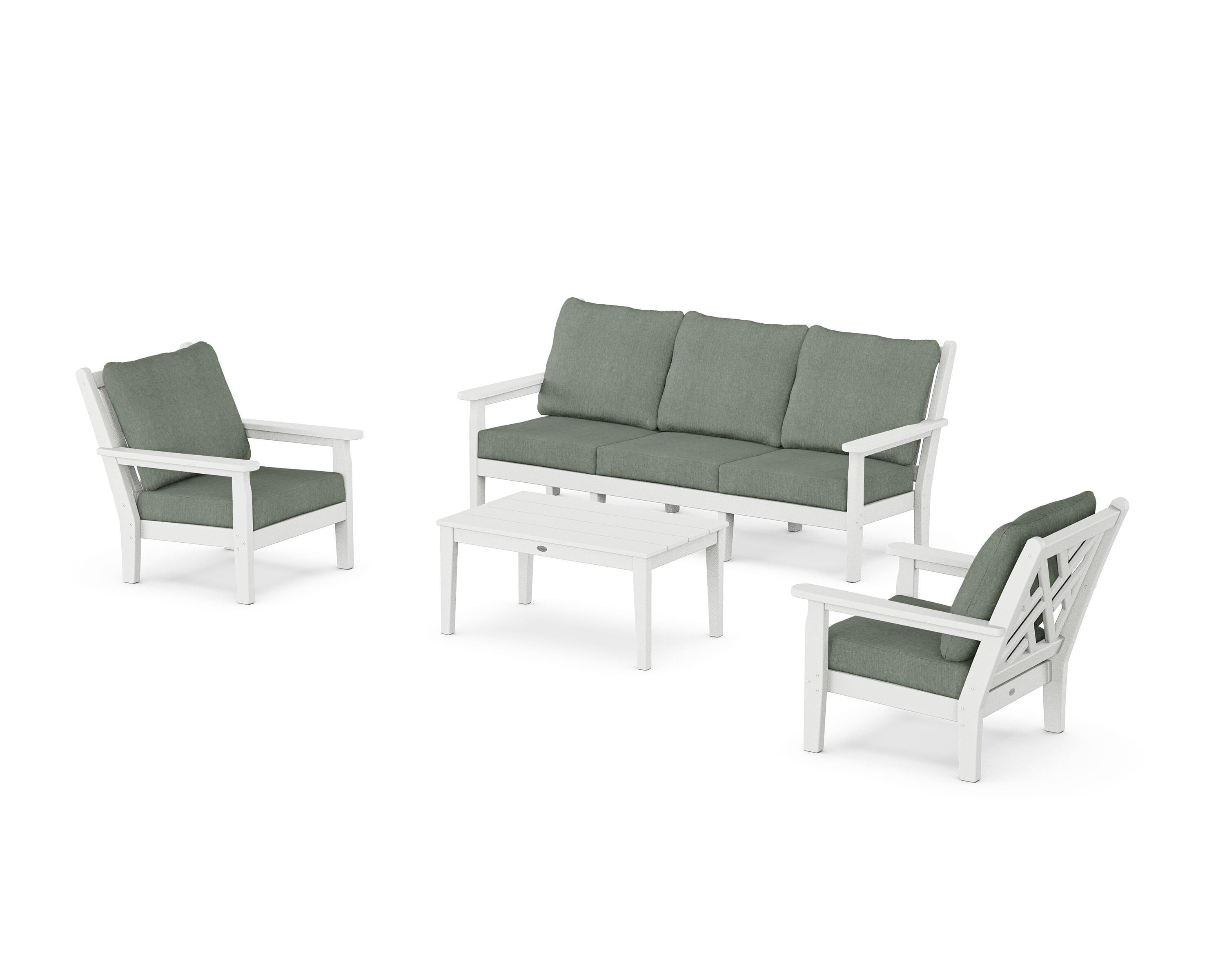 POLYWOOD® Chippendale 4-Piece Deep Seating Set with Sofa in White / Cast Sage