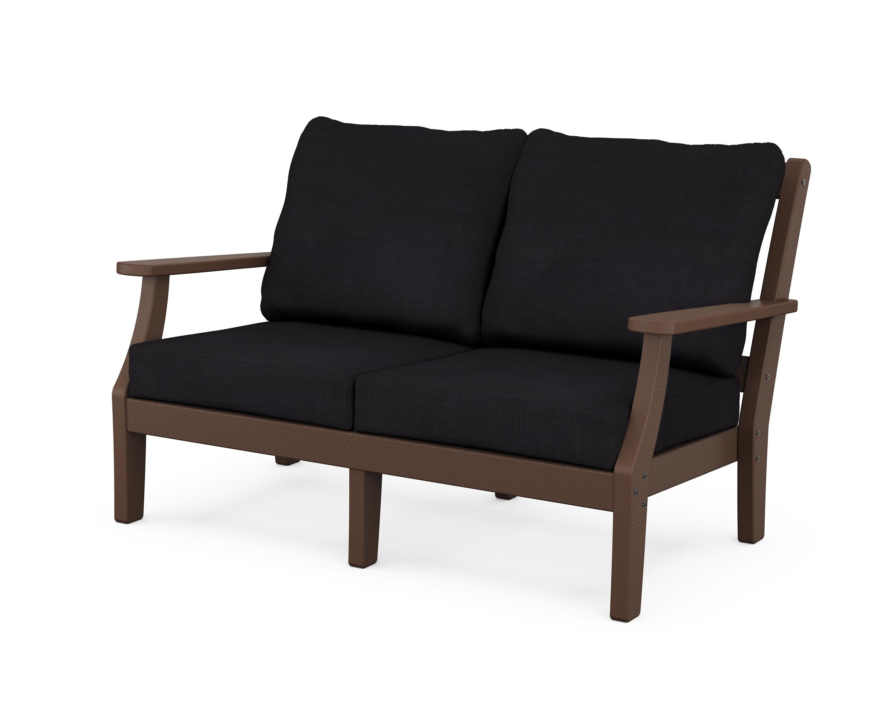 Martha Stewart by POLYWOOD® Chinoiserie Deep Seating Loveseat in Mahogany / Midnight Linen