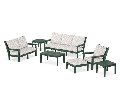 POLYWOOD® Chippendale 7-Piece Deep Seating Set in Green / Trellis Dune Burlap