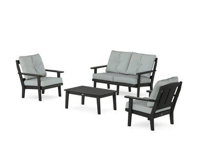 POLYWOOD® Mission 4-Piece Deep Seating Set with Loveseat in Black / Spa