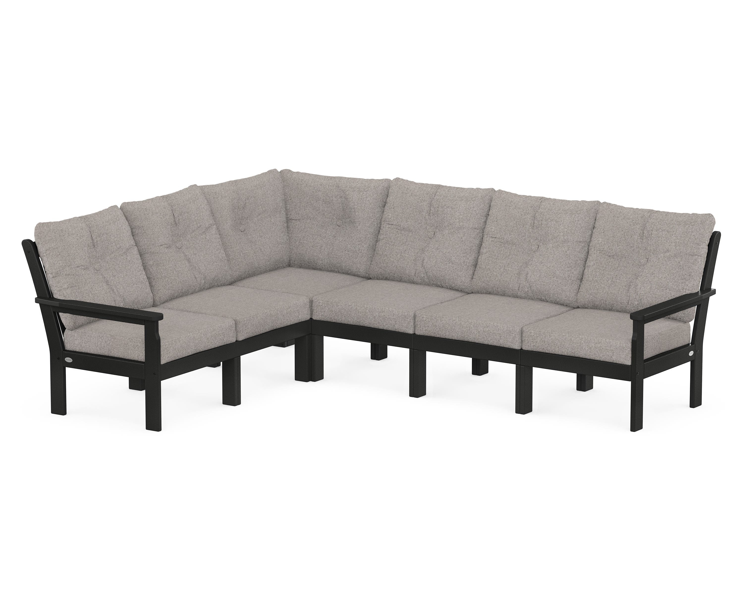 POLYWOOD® Vineyard 6-Piece Sectional in Black / Weathered Tweed
