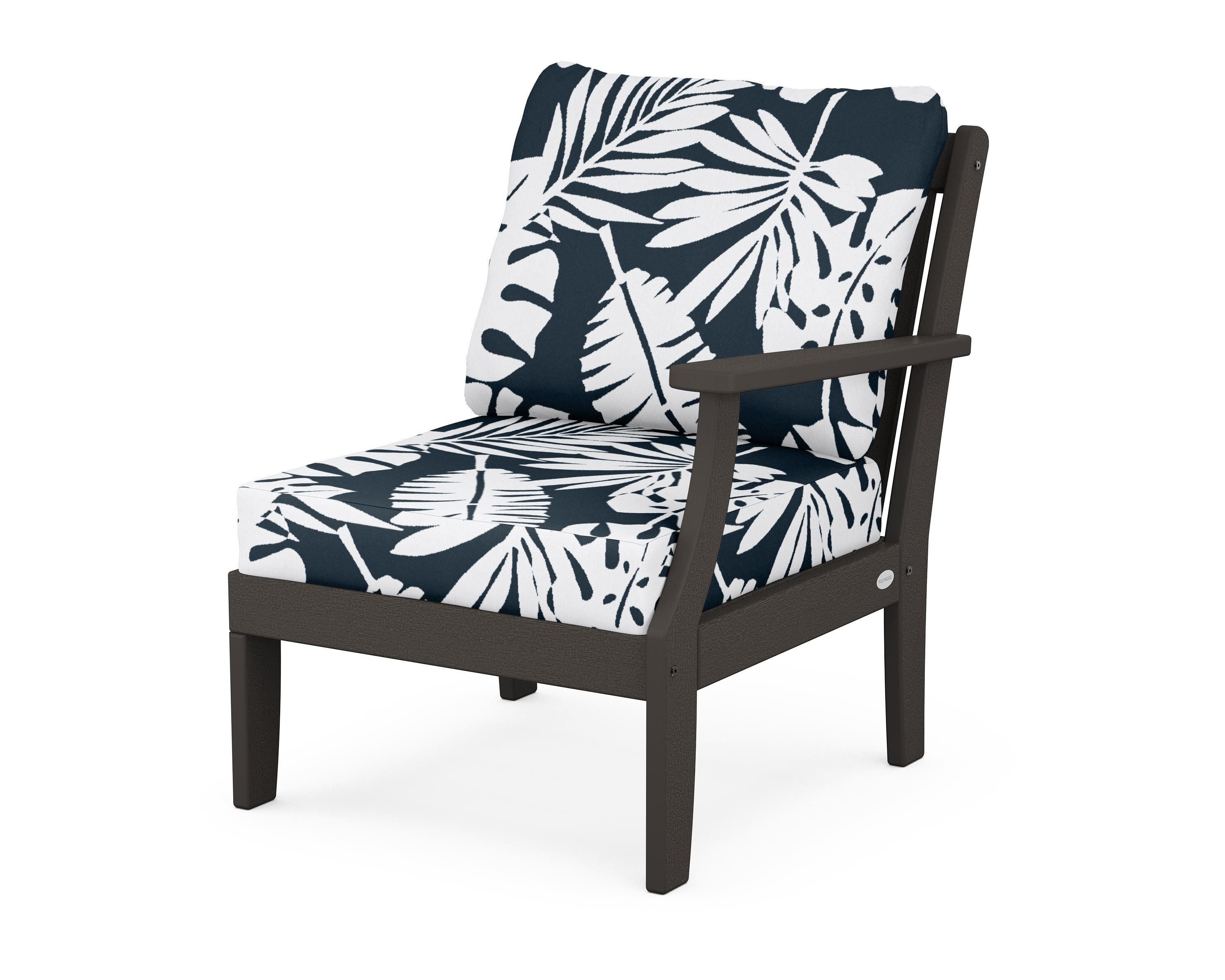 POLYWOOD® Braxton Modular Right Arm Chair in Vintage Coffee / Leaf Marine Indigo