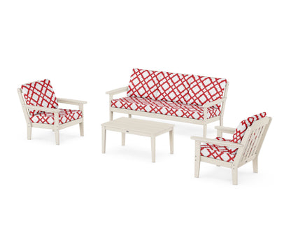Country Living Cottage 4-Piece Deep Seating Set with Sofa in Sand / Trellis Crimson