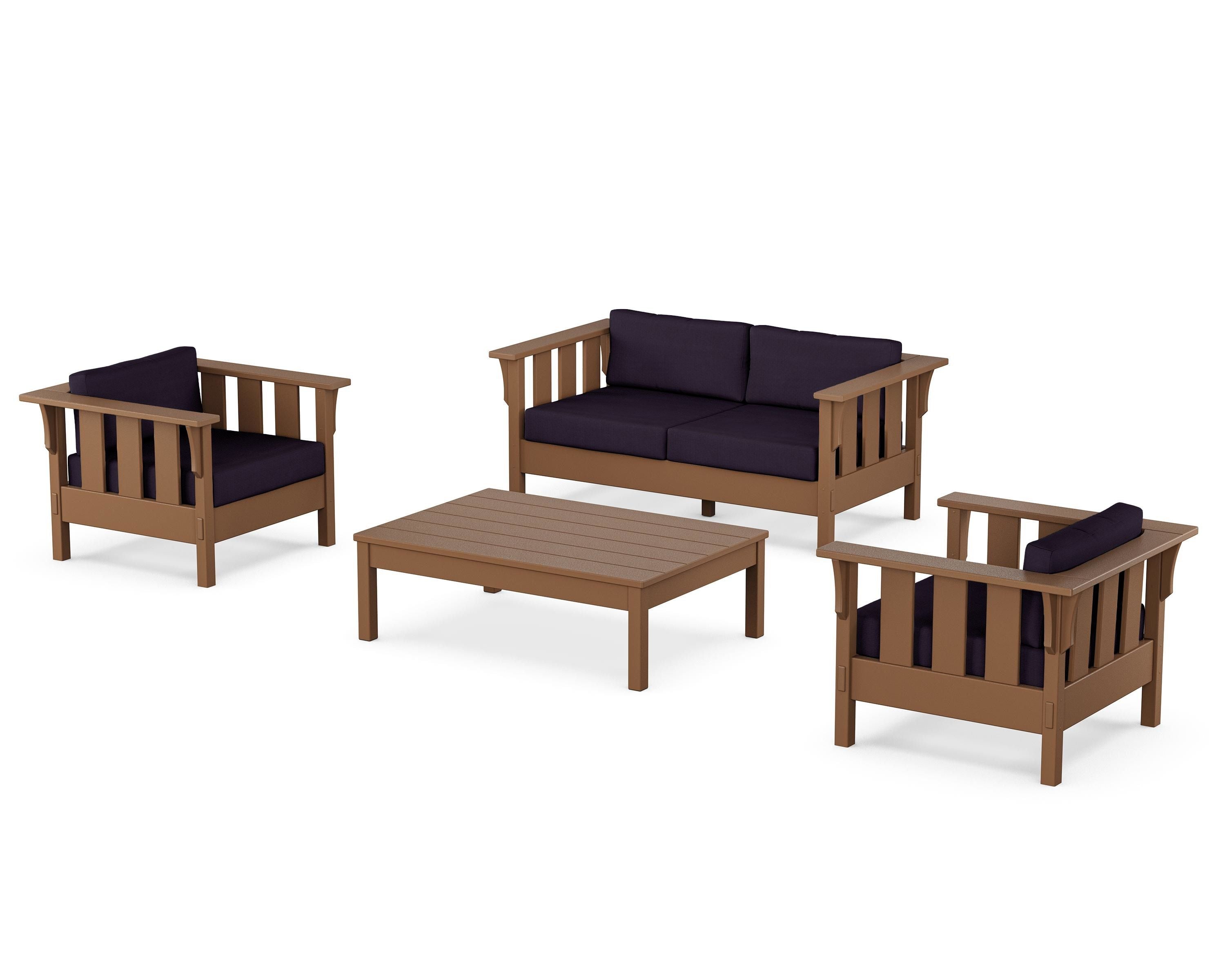 Martha Stewart by POLYWOOD® Acadia 4-Piece Deep Seating Set with Loveseat in Teak / Navy Linen