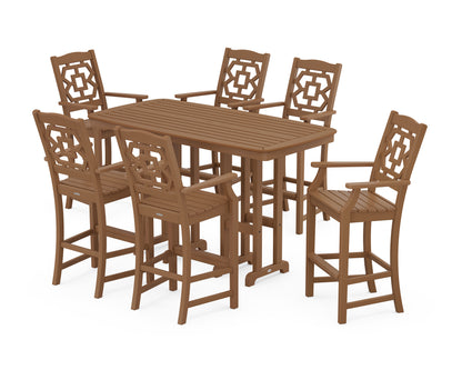 Martha Stewart by POLYWOOD® Chinoiserie Arm Chair 7-Piece Bar Set in Teak