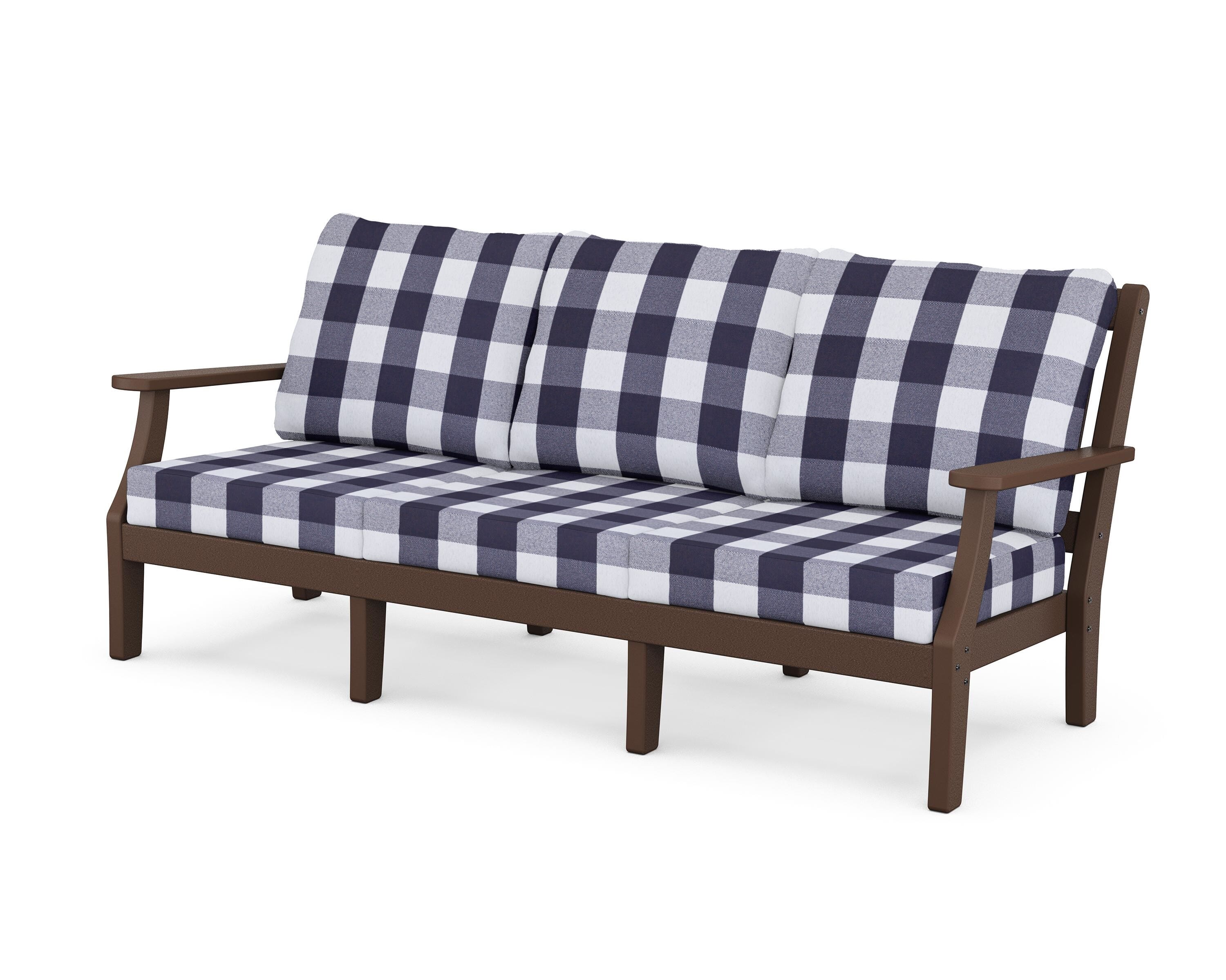 Martha Stewart by POLYWOOD® Chinoiserie Deep Seating Sofa in Mahogany / Buffalo Plaid Navy