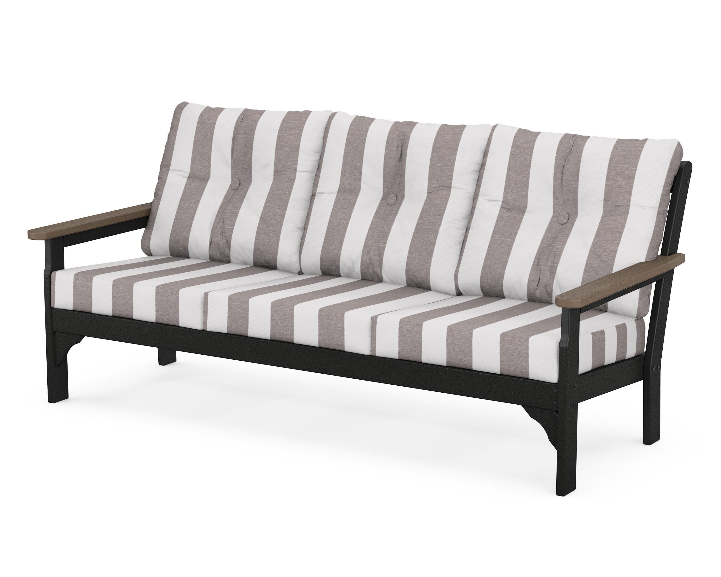 POLYWOOD® Vineyard Deep Seating Sofa in Black / Kona / Cabana Stripe Grey Mist