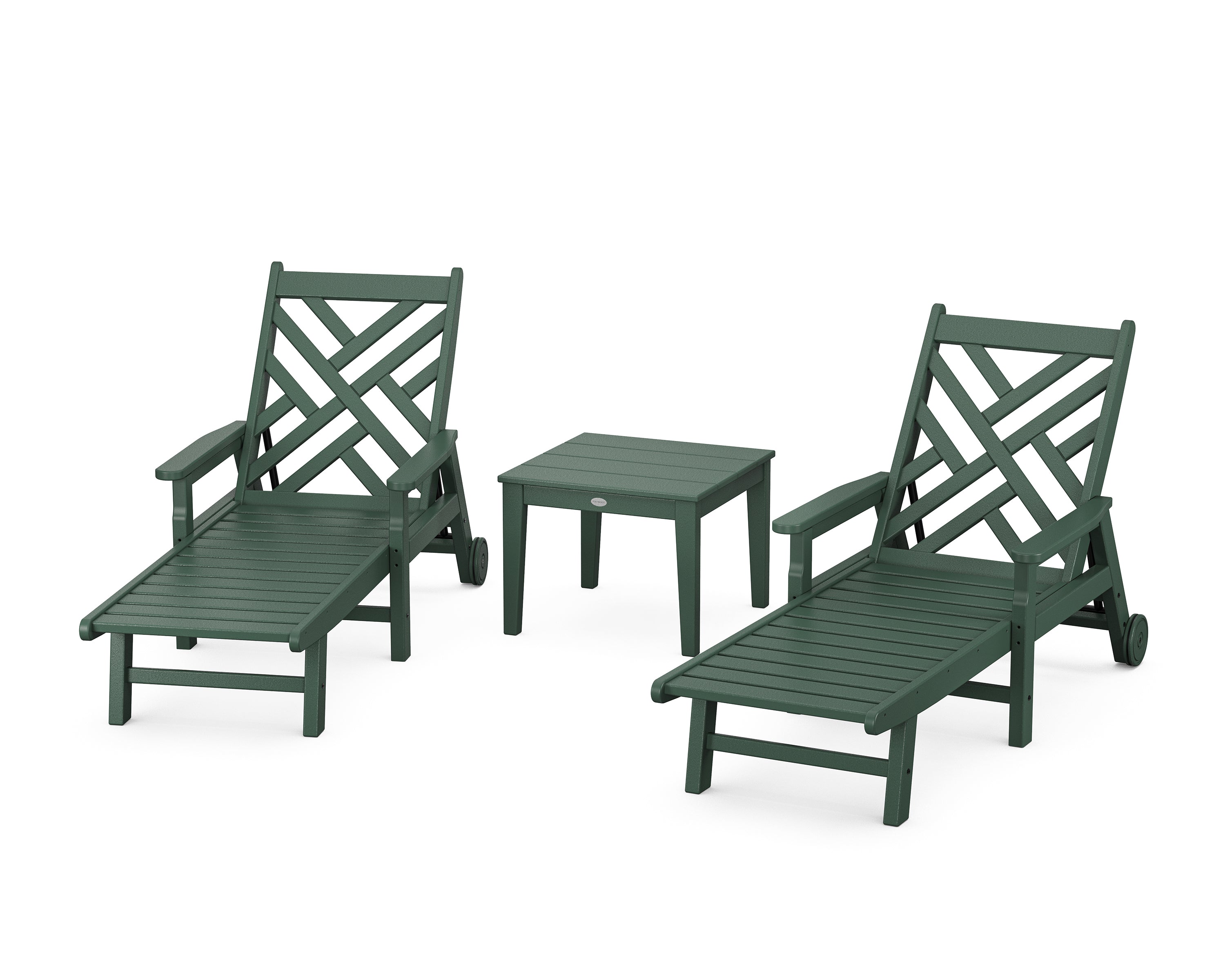 POLYWOOD® Chippendale 3-Piece Chaise Set with Arms and Wheels in Green
