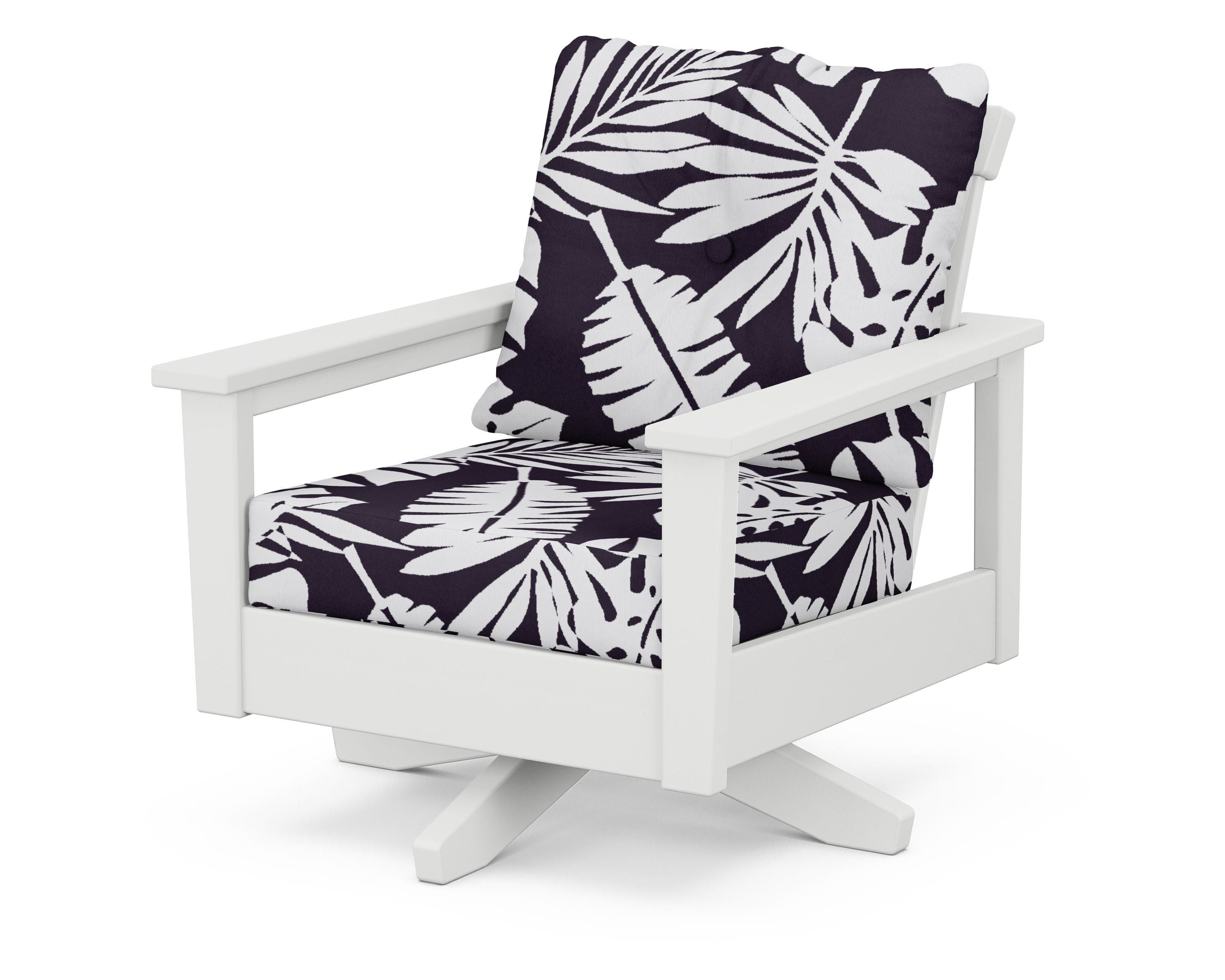 POLYWOOD® Prescott Deep Seating Swivel Chair in White / Leaf Navy