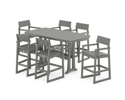 POLYWOOD® EDGE Arm Chair 7-Piece Bar Set with Trestle Legs in Slate Grey