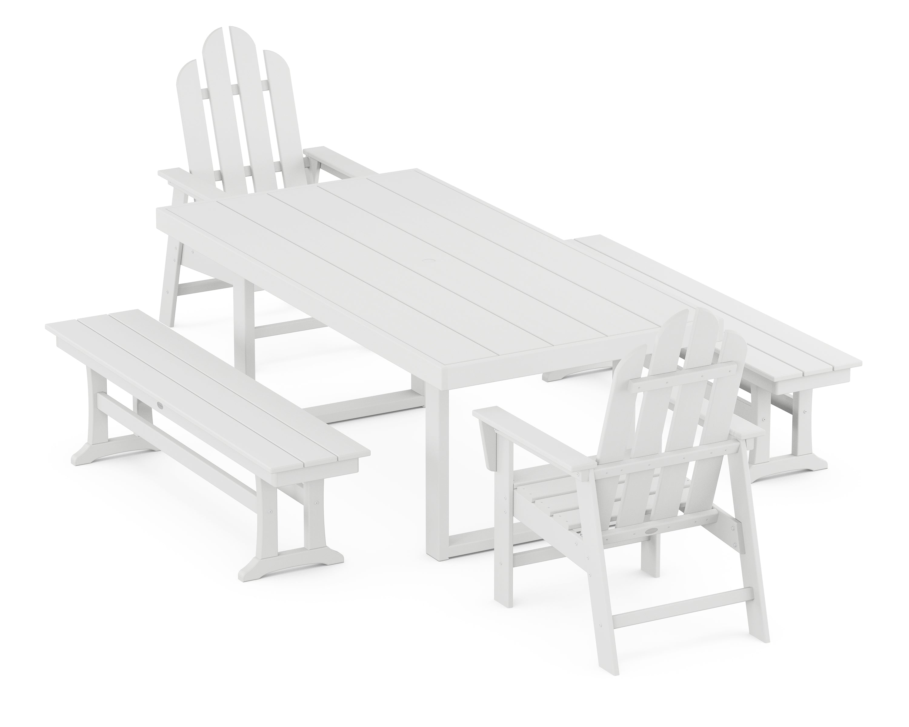 POLYWOOD® Long Island 5-Piece Dining Set with Benches in White