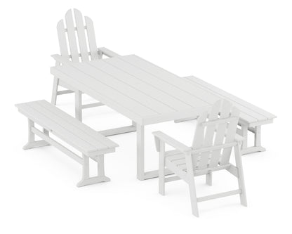 POLYWOOD® Long Island 5-Piece Dining Set with Benches in White