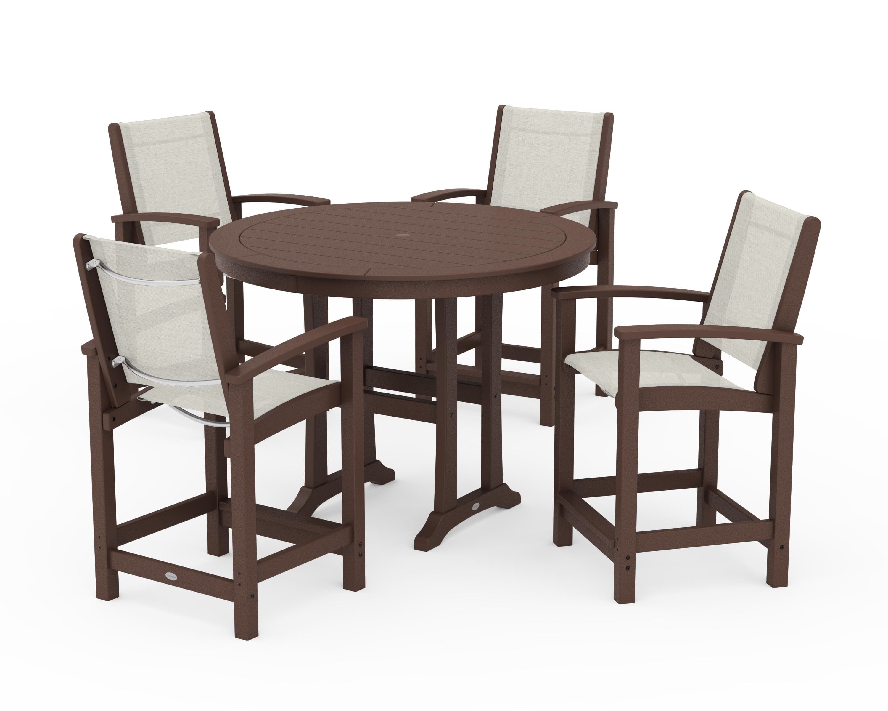 POLYWOOD® Coastal 5-Piece Counter Set in Mahogany / Parchment Sling