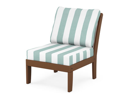 POLYWOOD® Braxton Modular Armless Chair in Teak / Cabana Stripe Glacier Spa